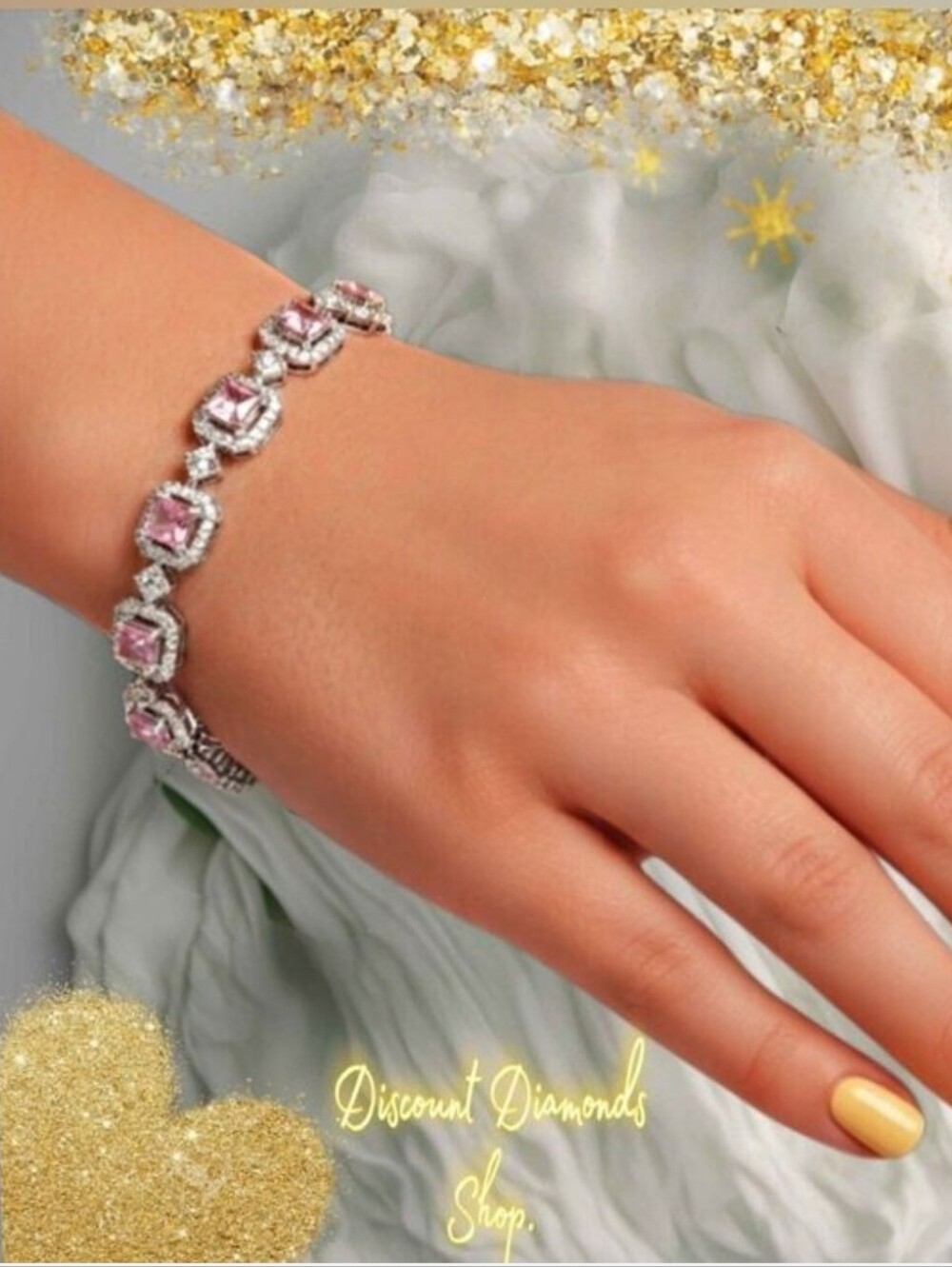 Pink & White Topaz Tennis Bracelet on Platinum - Stamped PT 950